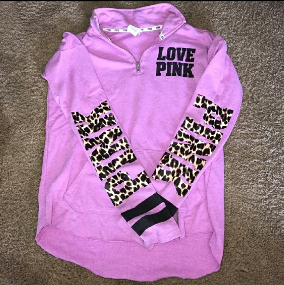 PINK Victoria's Secret Tops - Love PINK leopard print pink/purple quarter zip